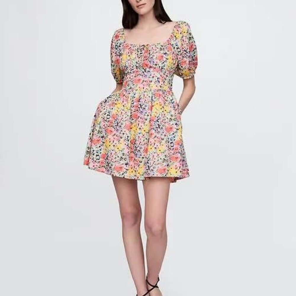 GAP Floral Puff Sleeve Mini Dress Size Medium